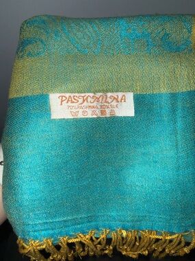 Pashmina Teal & Gold Pashmina Silk Blend Scarf